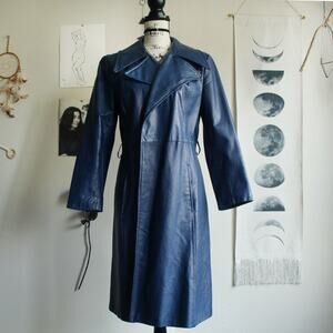 RARE VINTAGE BLUE LEATHER TRENCH COAT